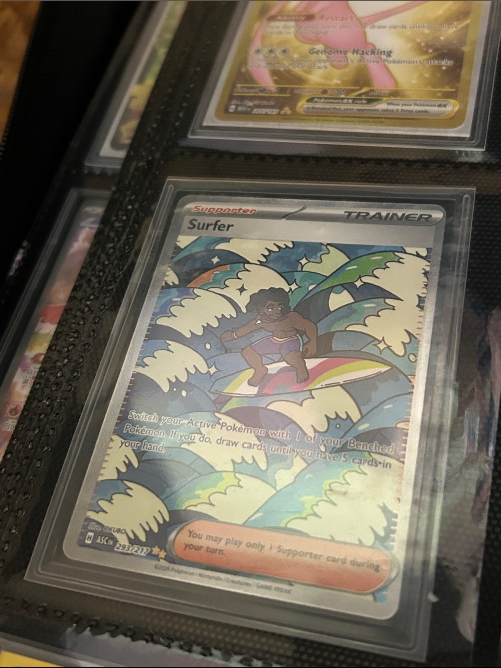 Pokemon Surfer Trainer Card — Blue, Green, Cream, Pink